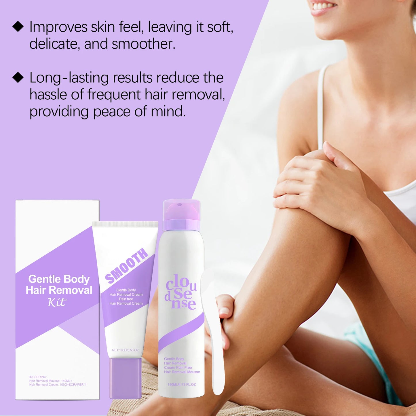 AMZ Gentle Depilatory Set Body Hair Removal Cream Smoothing Moisturizing Skin Care for Soft Fine Skin Daily